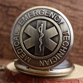 

EMT Badge Pocket Watch Emergency Medical Technician Paramedic Star of Life EMS Rescue Nurse Doctor Quartz Necklace Pendant Chain