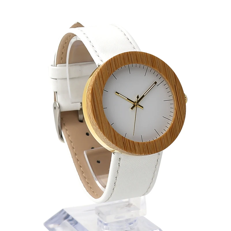 BOBO BIRD Women Watches Top Brand Design Wood Wristwatch for Womens Leather Band Ladies Gold Quartz clock in Wood box