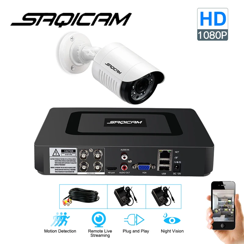 Saqicam 4CH система безопасности камеры 1080N AHD DVR комплект гибридный 1 шт. 1080 P CCTV