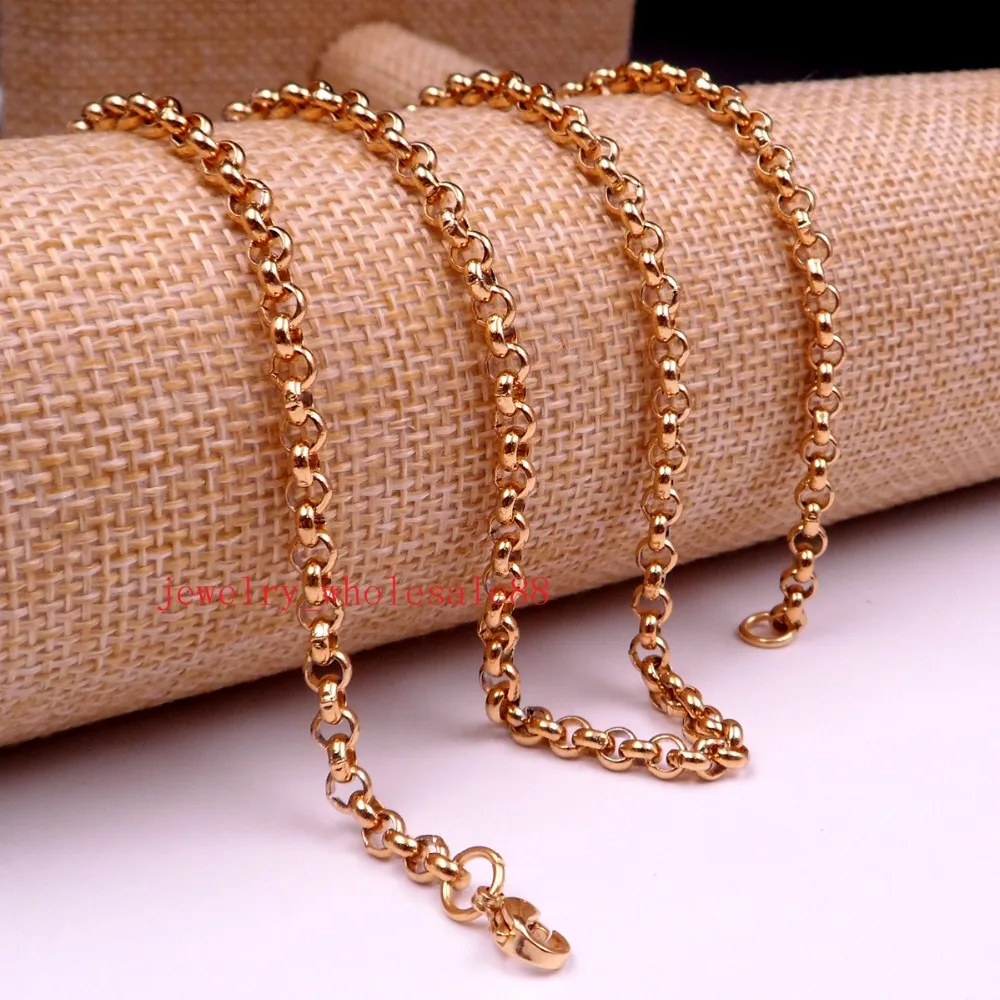 in bulk 5pcs/ Lot wide 4mm stainless steel Gold Rolo chain necklace