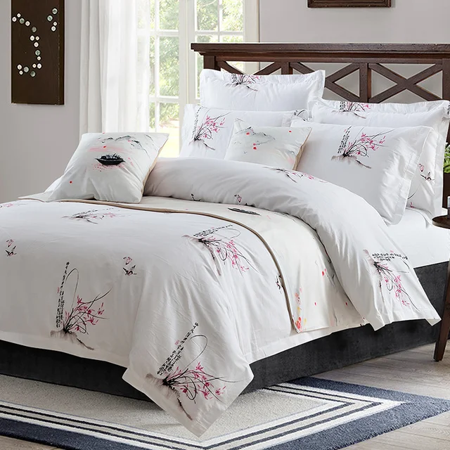 Plum Blossom Hotel Style Bedding Sets 4pc Duvet Cover Flat Sheet Plum Blossom Hotel Style Bedding Sets 4pc Duvet Cover Flat Sheet Pillowcase Queen King