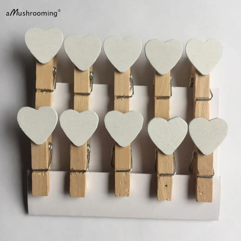 20 all White Heart Wooden Pins Mini Heart Clothespins, White Wooden Clips Pretty Packaging Gift