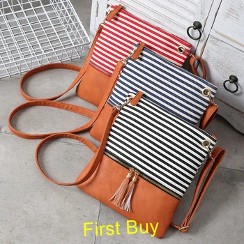 

200pcs/lot Wholesale Personalized New Hot Sale Personalized Women Monogrammed Striped Messenger Bag With Tassel