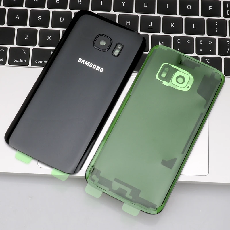 Чехол на заднюю батарейку для samsung Galaxy S7 G930F, Задняя стеклянная крышка корпуса+ наклейка+ стеклянная рамка для объектива камеры