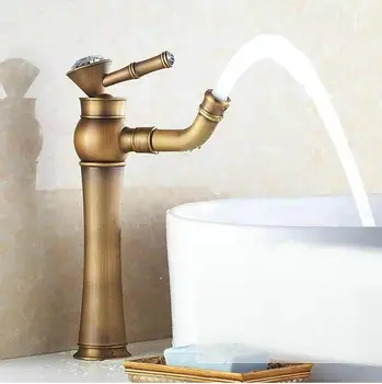 

Free shipping Bathroom Faucet Antique bronze finish Brass Basin Sink Faucet with diamond Single Handle water taps H2559A