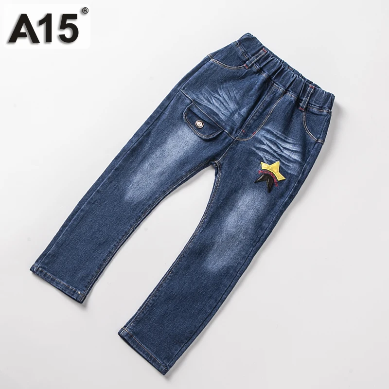 

A15 Girls Jeans 2017 New Spring Fall Fashion Kids Jeans for Children Casual Pants Baby Lovely Elastic Waist Denim Long Trousers