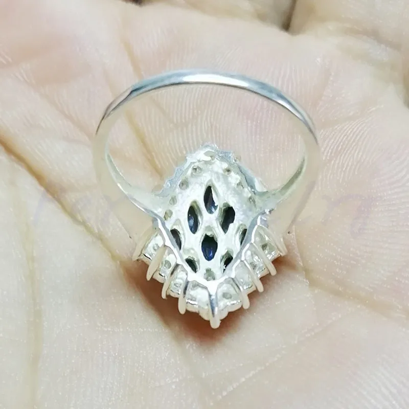 Кольцо из натурального сапфира 0.25ct* 9 шт драгоценных камней Натуральное Настоящее сапфировое кольцо из стерлингового серебра 925 пробы ювелирные украшения# C952002