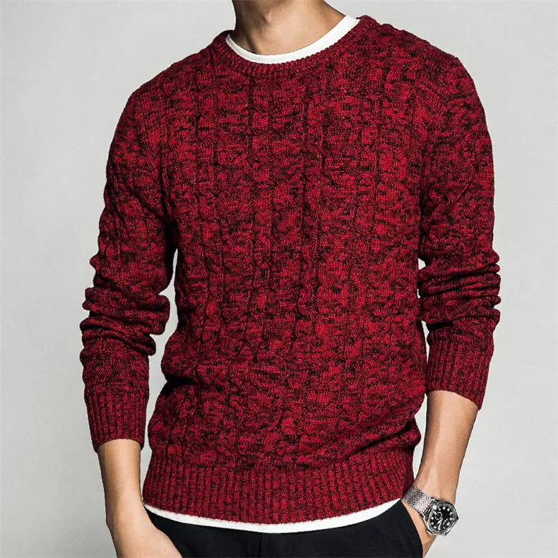 Colored Wool Thick Twist Sweater Pullovers Men 2018 Autumn Winter Mens Sweaters Shirt Vintage Warm Pullover Male Brown Red Black-02