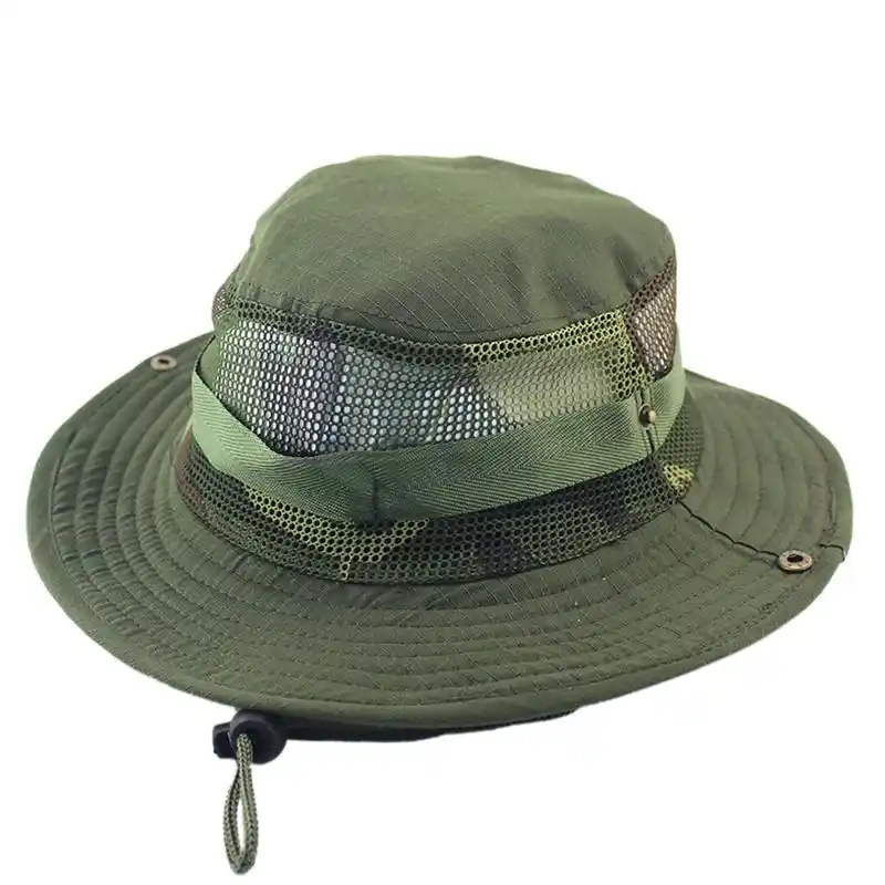Camouflage Bucket Hat With String Summer Men Women Fisherman Cap