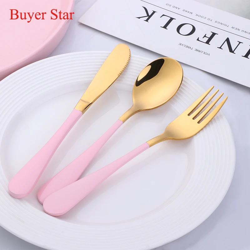 

Children Cutlery Set 3Pcs Stainless Steel Tableware Spoon Fork Knife Set Utensils High Quality Kids Dinnerware Set Cute Flatware