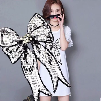 

Large Bow Tie Sequin Beaded Embroidery Patches for Clothing Sew on Clothes T-shirt Appliques Badge Stripe Sticker Accessories