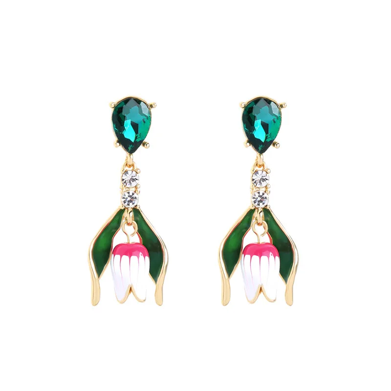 

ZWPON 2019 Crystal Heart Enamel Tulip Drop Earrings for Women Fashion Famous Brand Designer Earrings Jewelry Wholesale
