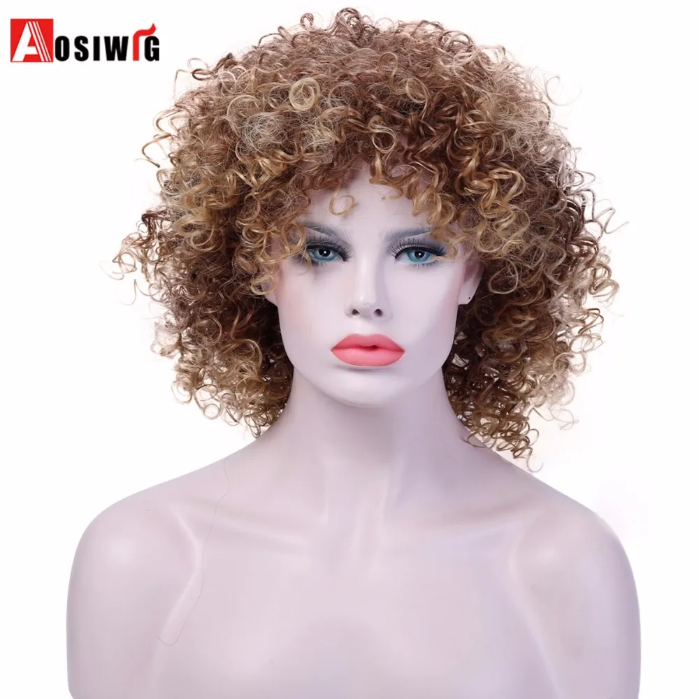 Aosiwig Long Afro Kinky Curly Wigs For Black Women Blonde Mixed Brown Synthetic High Temperature