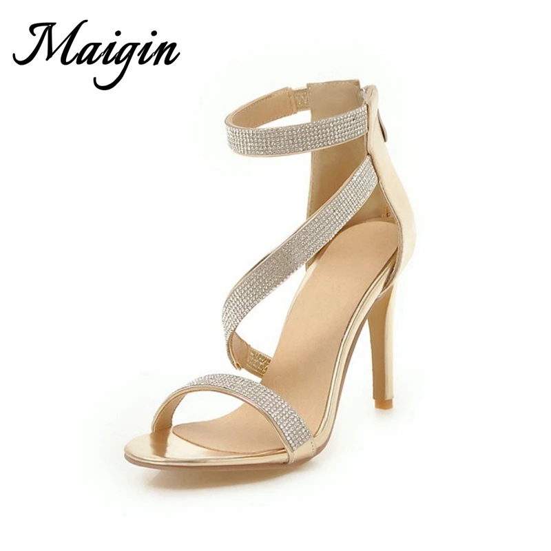 Maigin Big Size 43 Summer High Heels Women Sandals 2018 Elegant Thin Heels Sandals Open Toe Crystal Decoration Female Shoes