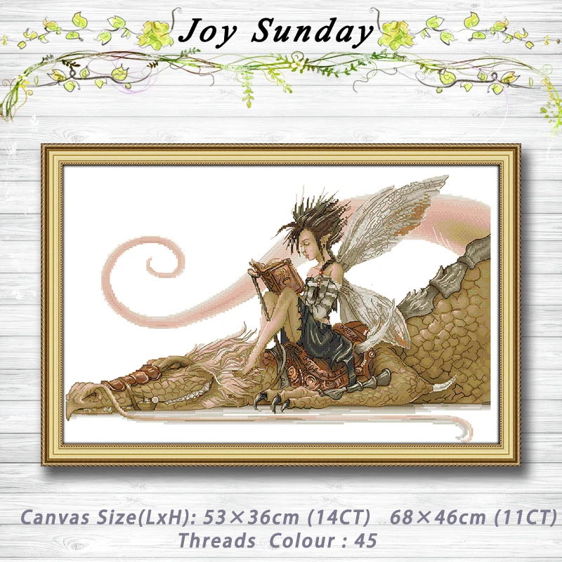 

The girl sat on the dragon reading a book Patterns 14CT 11CT Counted Cross Stitch Sets embroidery set Needlework kit Home decor