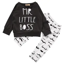 Осенняя одежда для маленьких мальчиков одежда для малышей Обувь для мальчиков черная футболка Топы корректирующие Длинные брюки Комплект
