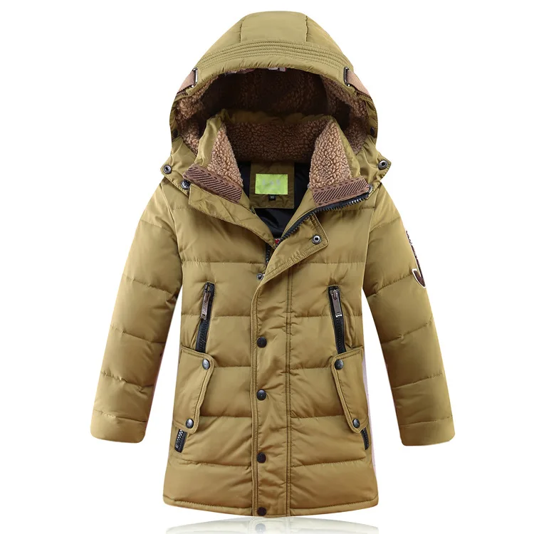 Г., зимняя куртка для мальчиков и девочек, пальто Детская куртка на утином пуху Детское пальто верхняя одежда, пуховик для мальчиков длинная плотная зимняя куртка - Цвет: Khaki