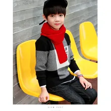 Детский вязаный свитер из чистого хлопка с круглым воротником для детей 5-15 лет