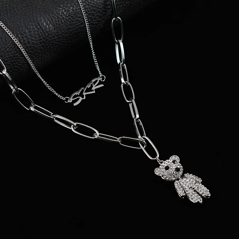

Women Men Multi-layer Hip Hop Bear Chain Pendant Necklace Retro Titanium Steel Necklaces Punk Personality Fashion Accessories