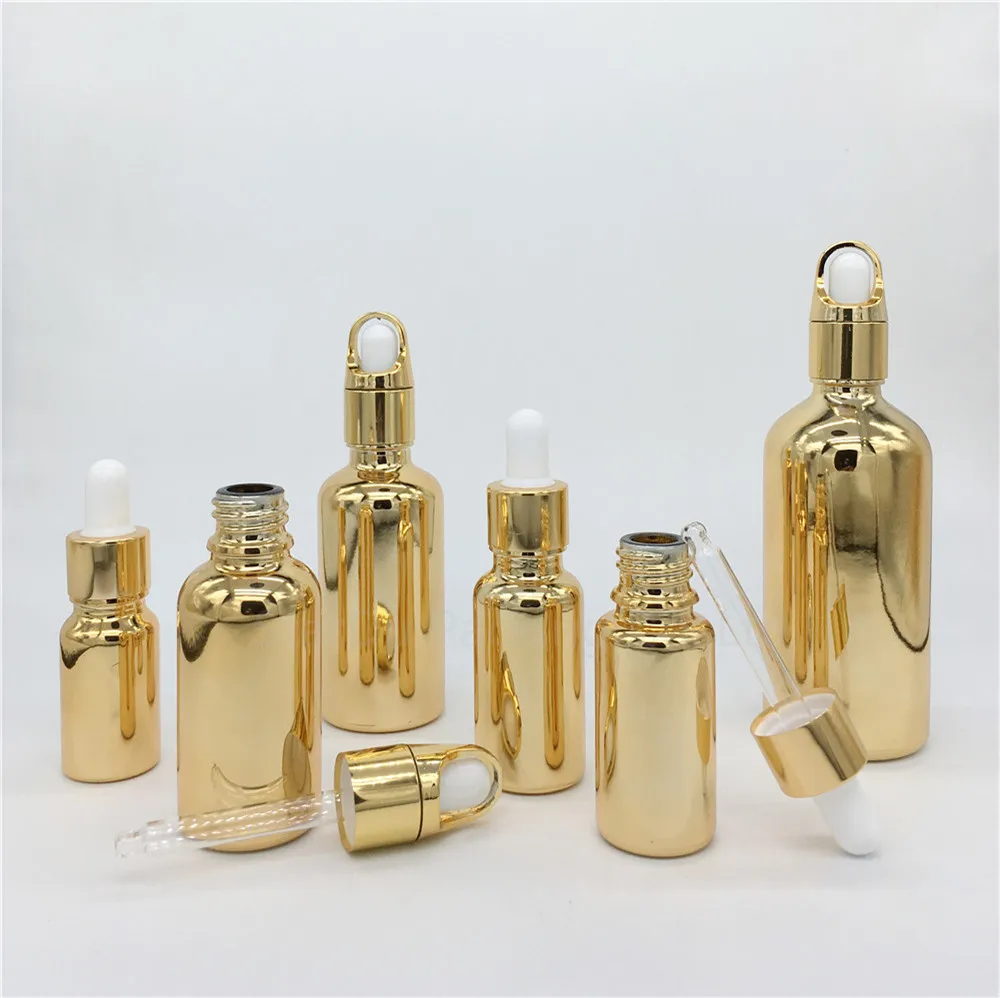 10ml,15ml,20ml,30ML,50ml,100ml gold Glass Bottle With Dropper Essential