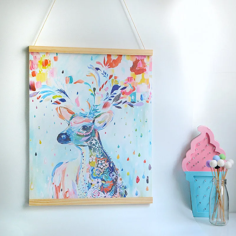 

Children's Room Decoration Wall Hanging Canvas Paintings Pineapple/Cactus/Deer Wood Frame Hang Poster Wall Art Decor Kid Gift