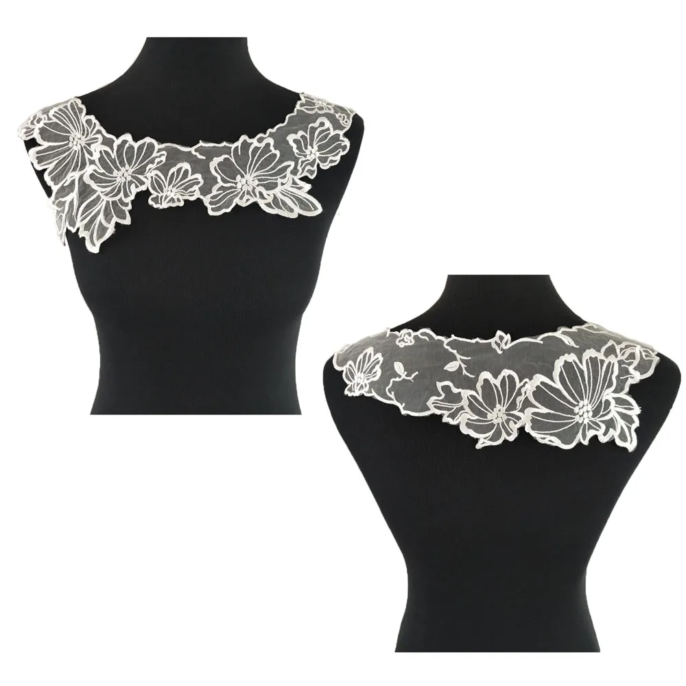

High quality Whit Lace Fabric embroidered Neckline Lace Collar tulle mesh Sewing Applique Decorate Wedding dress Sewing Supplies