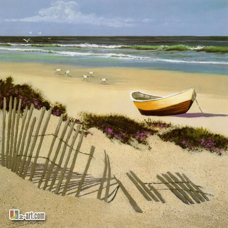 Us 1188 Bella Spiaggia Barca E Mare Immagine Pittura Ad Olio Paesaggio Marino Stampe Su Tela Per La Decorazione Soggiorno In Pittura E Calligrafia