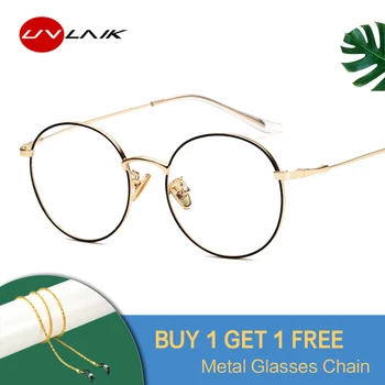 

UVLAIK Anti Blue Light Glasses Men Women Round Frame Fat Mirror Transparent Glasses frame Clear Lens Myopia Eyeglasses frame