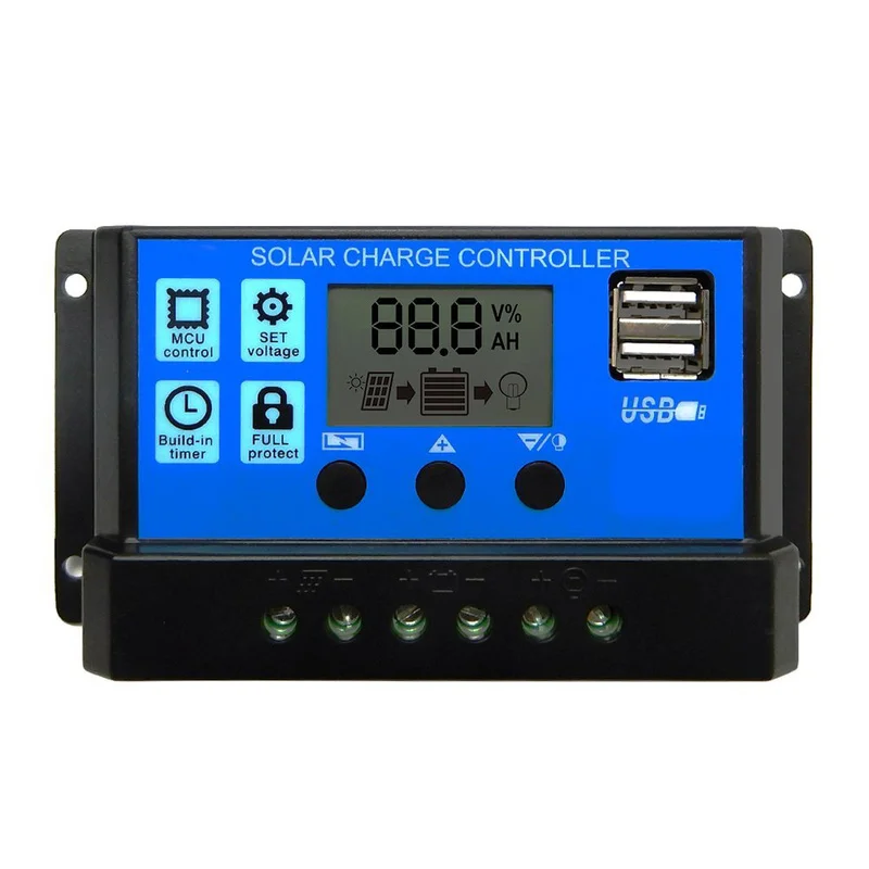 

10/20/30/40/50/60A Solar Charge Controller 12V 24V Auto PWM 5V Output Solar Cell Panel Regulator PV Home Battery Charger LCD USB