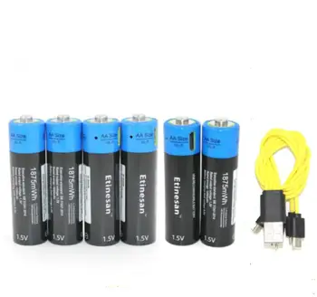 

6pcs Etinesan 1.5V AA 1875mWh li-polymer li-po rechargeable lithium li-ion power USB battery + Micro USB charging cable pack