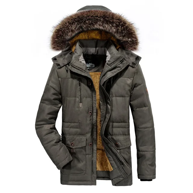 ICPANS Parka Jacket Men Long Fur Winter Parka Men Coats Plus Warm Black ...