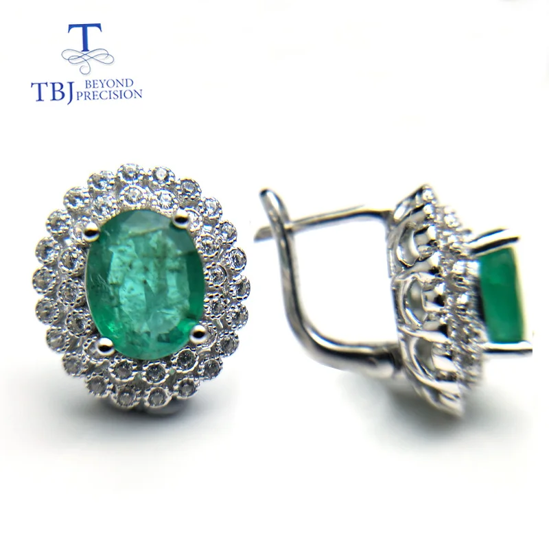 Женские серьги с изумрудами TBJ золотистые натуральным камнем 2.6ct изумруд