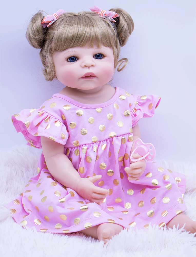 55cm Silicone vinyl Reborn Baby Doll Toys 22'' Blue eyes with curly hair Princess Toddler Babies Girl Boneca Kid Gift Alive Bebe