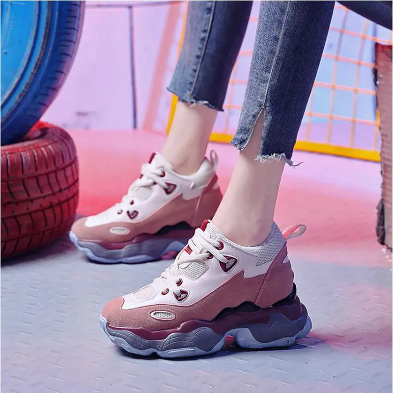 

Female Vulcanize Platform Increased Chaussure Femme Sneakers Footwears Mesh Women Wedges Casual high heel Shoes