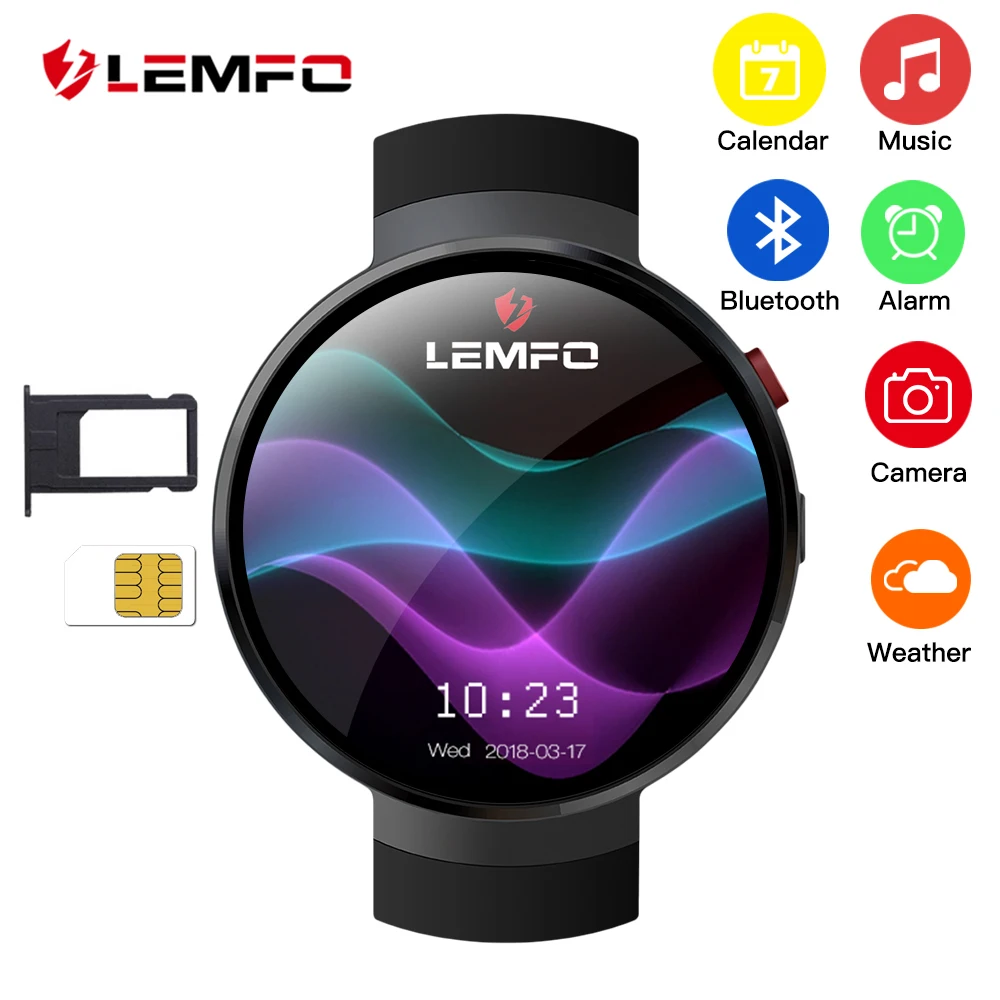 

LEMFO LEM7 Smart Watch Android 7.1.1 LTE 4G Sim 2MP Camera GPS WIFI Heart Rate 1GB + 16GB Memory with Camera Smartwatch for Men