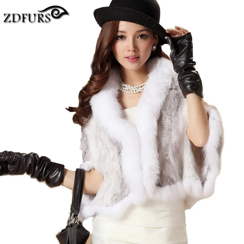 ZDFURS * Новые шапки из меха норки вязаная шаль пончо с лисой отделка натурального