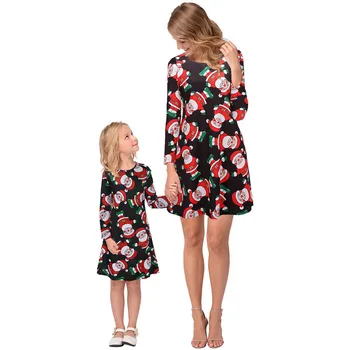 

Mother-Daughter Christmas Dress Autumn Women Girls Long Sleeve Christmas Party Dresses Vestido Mommy Kids Clothes costumes