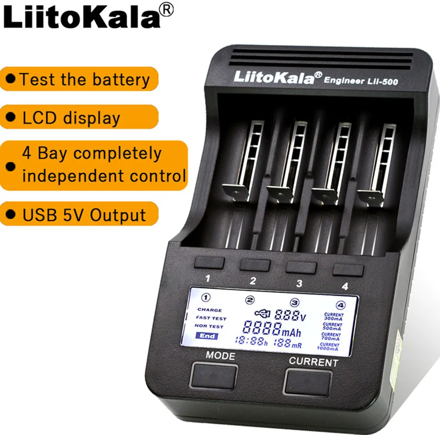 Liitokala Lii-S2 Lii-S1 Lii-PD4 Lii-500 18650 battery charger 1.2V 3.7V 3.2V AA/AAA 26650 21700 NiMH li-ion smart charger - Цвет: lii-500 Only charger