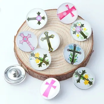 

20PCS Alloy Mixed 18MM Metal Cross Glass Color Snap Button Jewelry Fit DIY Snap Jewelry Charm Bracelet