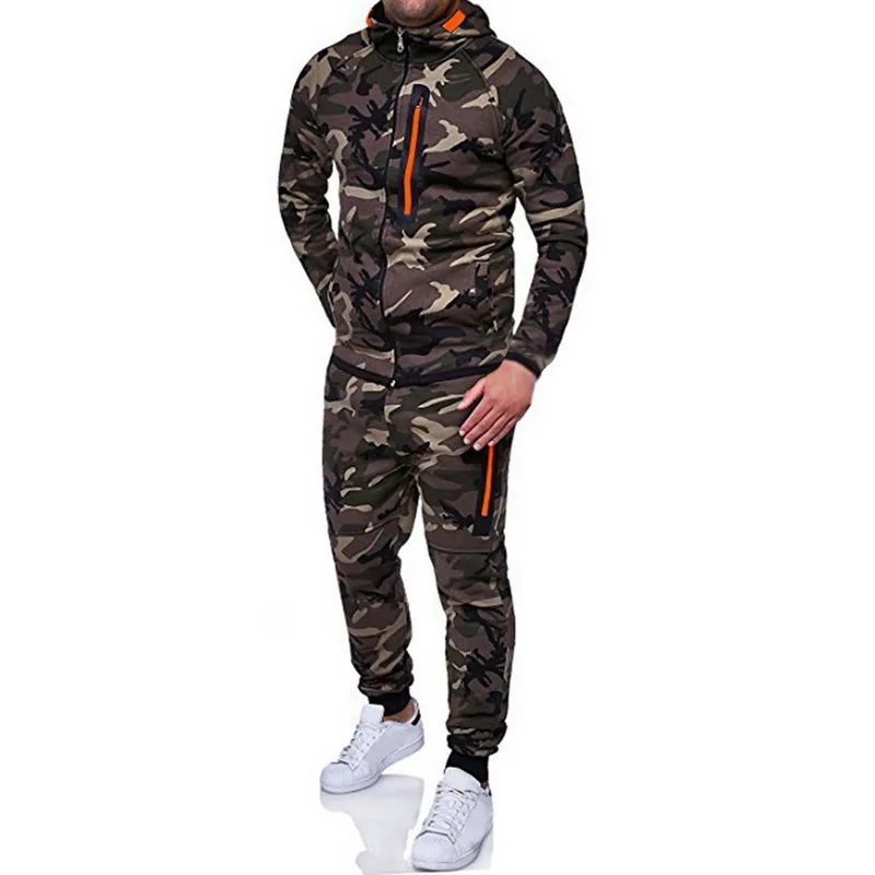 Puimentiua Men Camouflage Tracksuit Autumn Winter Military Sportswear