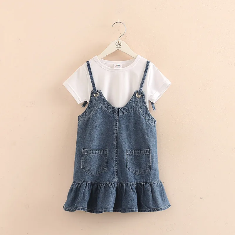 

Kids Girls Clothes 2018 Summer Baby Set Cotton Short Sleeve Children T-shirt + Denim Skirt 2 Pieces Girls Clothing Sets 3962
