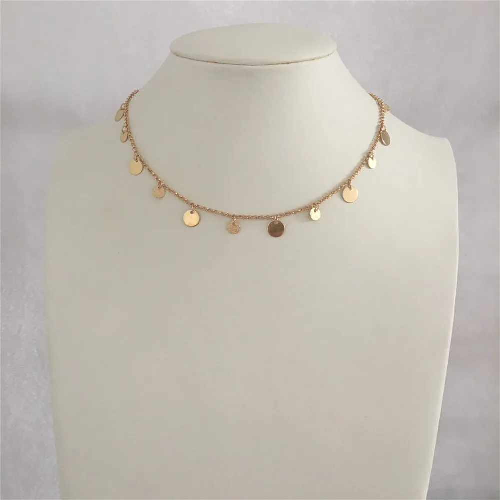 

CUTE Light GOLD COLOR SMALL MEDIUM ROUND DISC CHOKER NECKLACE FOR WOMAN GIRL