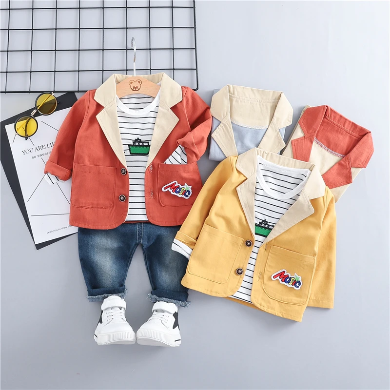 

ZWXLHH 2019 Spring New Baby Boys Clothing Sets Toddler Inafnt Clothes Suits Coats Stripe T Shirt Jeans Children Kids Coatume