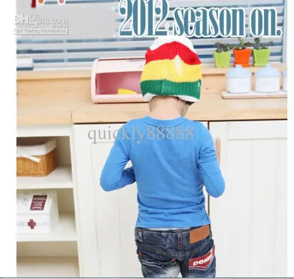 Children pure color long-sleeved T-shirt joker render unlined upper garment children's clothes |