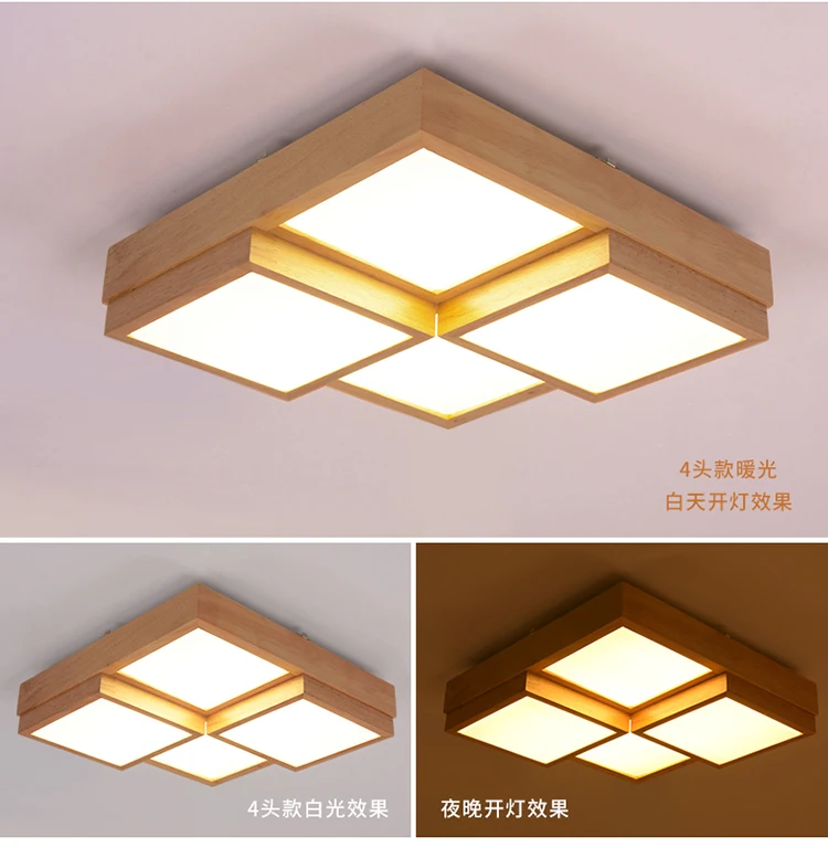 Solid Woode Led Потолочный Новый светильник креативная деревянная лампа квадратная гостиная современная лампа для изучения ресторана ZA