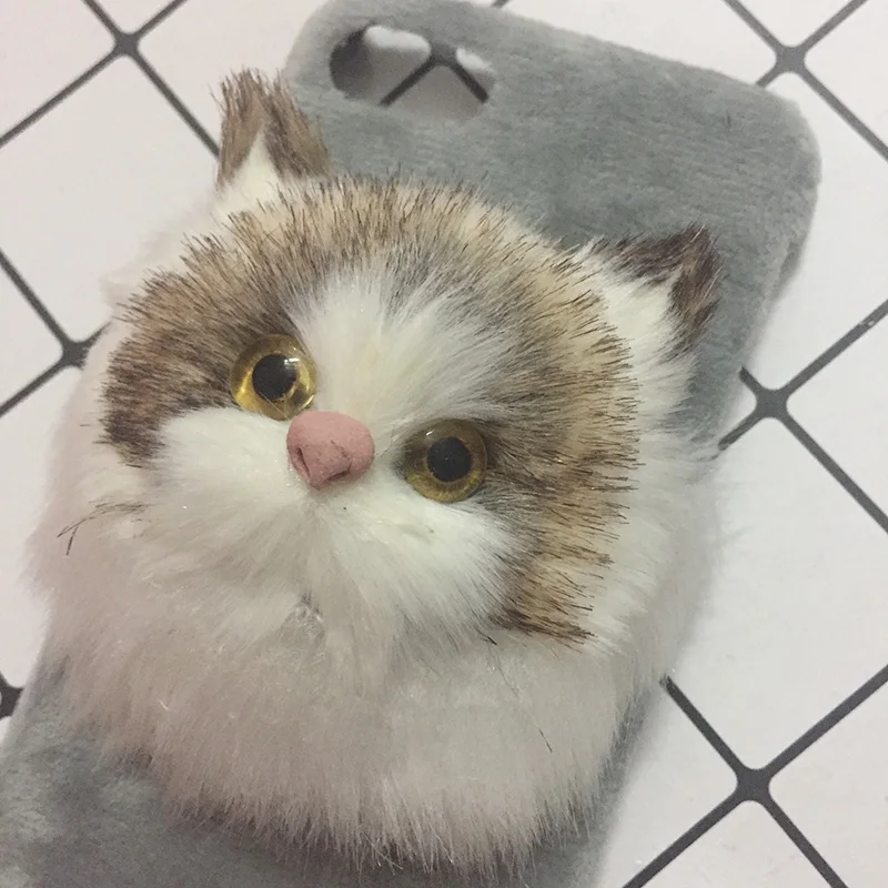 Cute DIY Cat Panda Furry Warm Cases For iphone 6 6S Plus 7 7Plus 8Plus Hard PC Plush Hair Fur Back Cover For iPhone X Shell New 