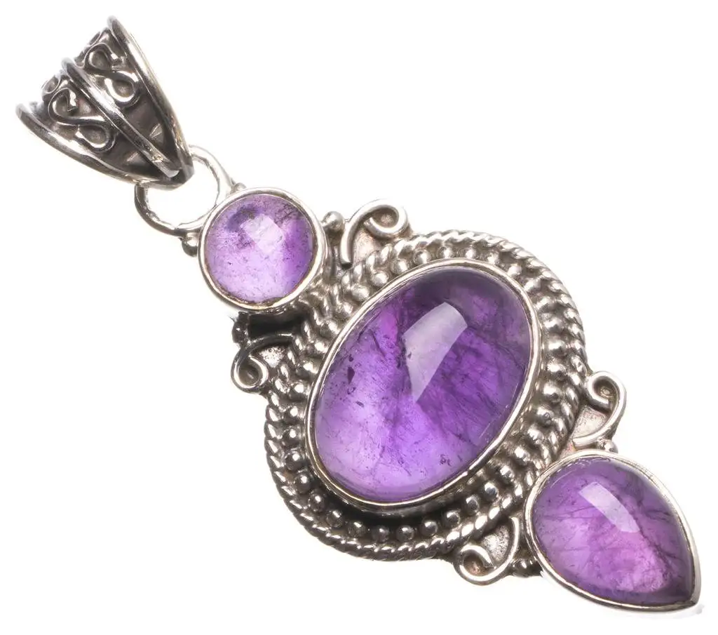 

Natural Amethyst Handmade Unique 925 Sterling Silver Pendant 1.75" U0528