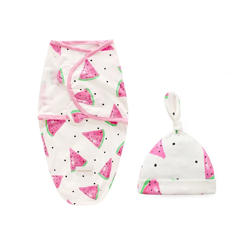 Herbabe пеленка для малышей с шапкой, хлопковые тонкие спальные мешки для новорожденных, спальные мешки для лета, Детские пеленальные одеяла - Цвет: watermelon with hat