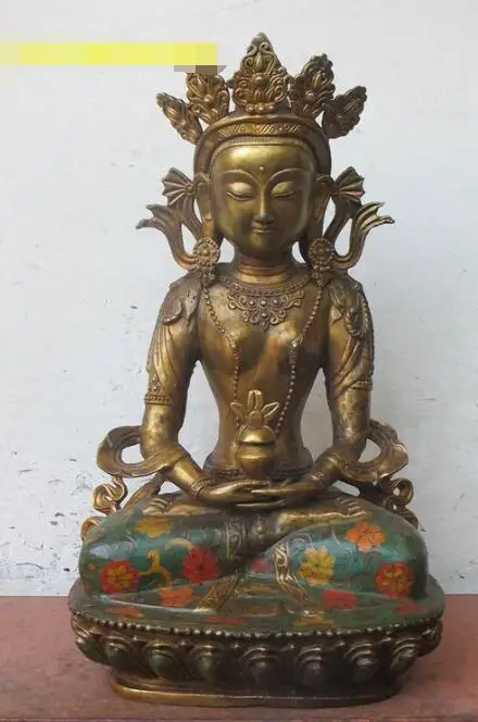 

S02507 18"Chinese Buddhist tradition Tibetan bronze cloisonne Amitabha Buddha statue