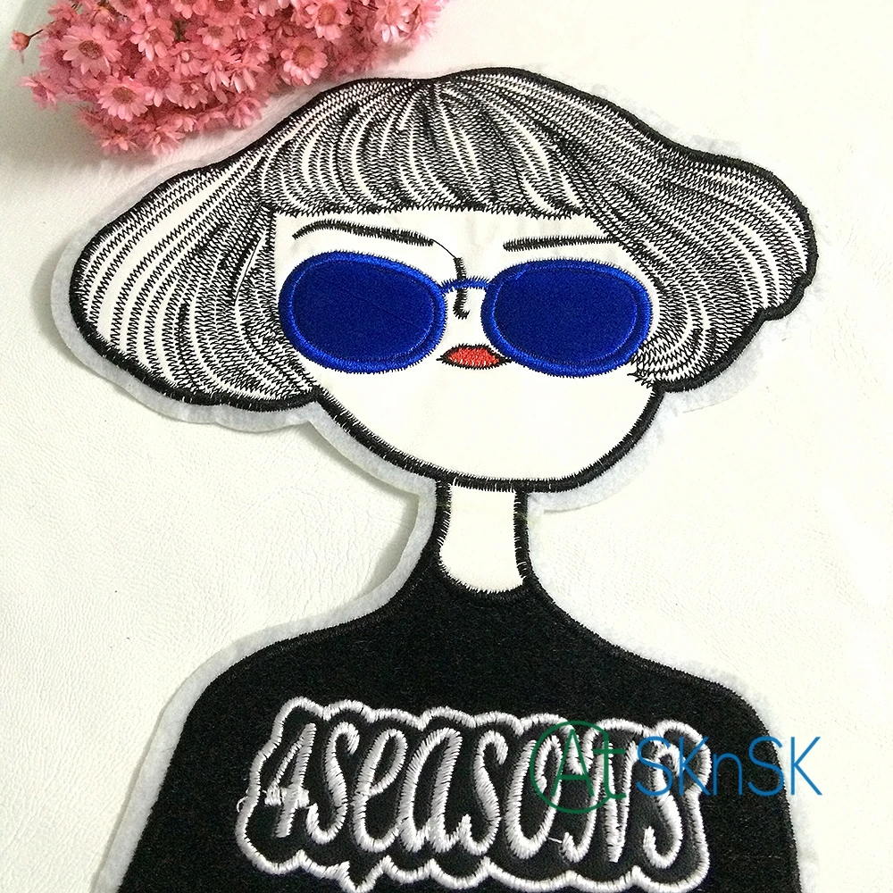 

50pcs/lot Fashion Woman Gray Hair Embroidered Patch Iron on Motif Sew on Iron on Applique DIY Accessory 20cm*17.5cm DHL Shipping